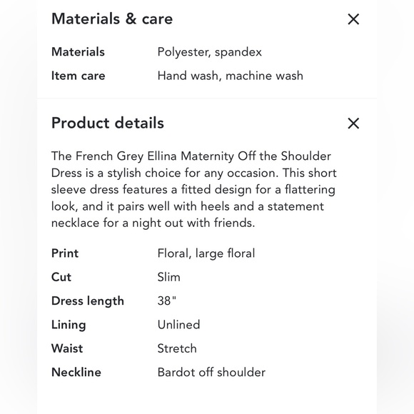 French Grey Ellina Maternity Off The Shoulder Dress (Stitch Fix) - Picture 3 of 3